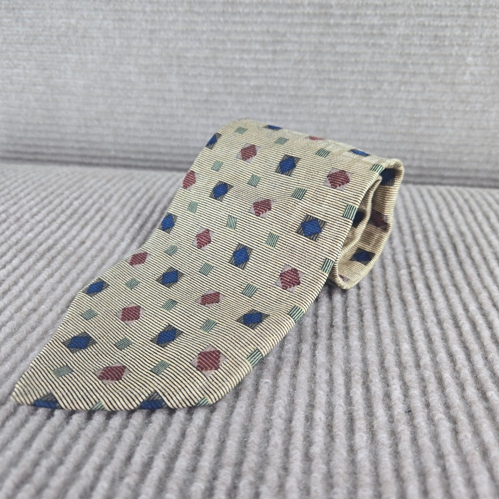 Jos A Bank Mens Gold Geometric Diamond Silk Necktie